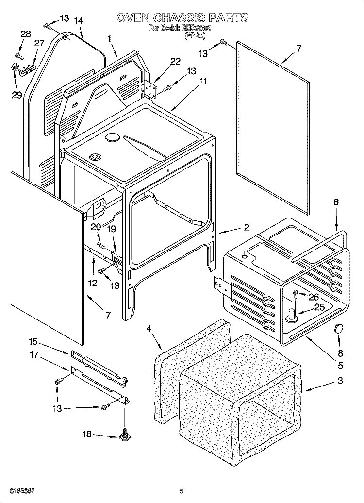 OVEN CHASSIS PARTS Diagram and Parts List for REE32302  Roper Range
