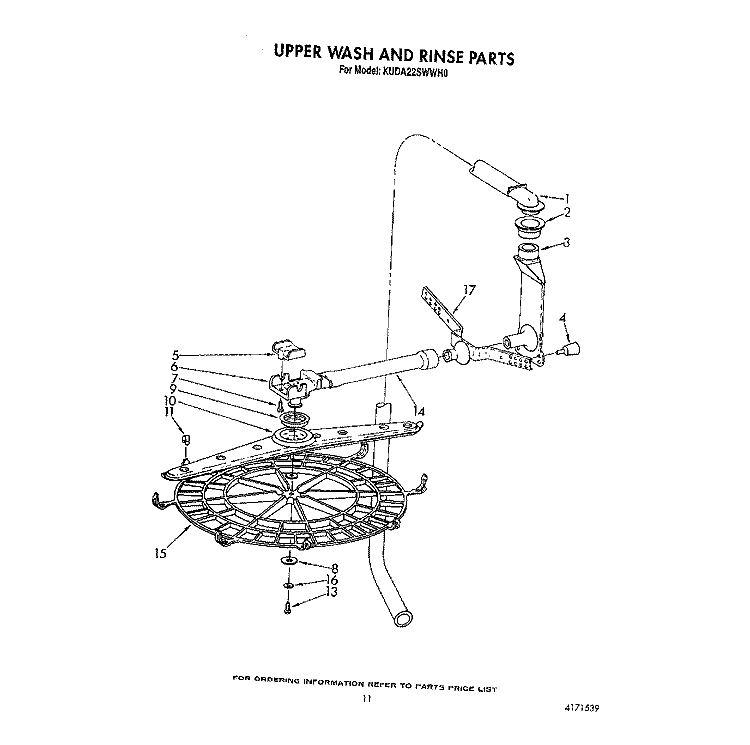 UPPER WASH AND RINSE Diagram and Parts List for KUDA22SWWH0  KitchenAid Dishwasher