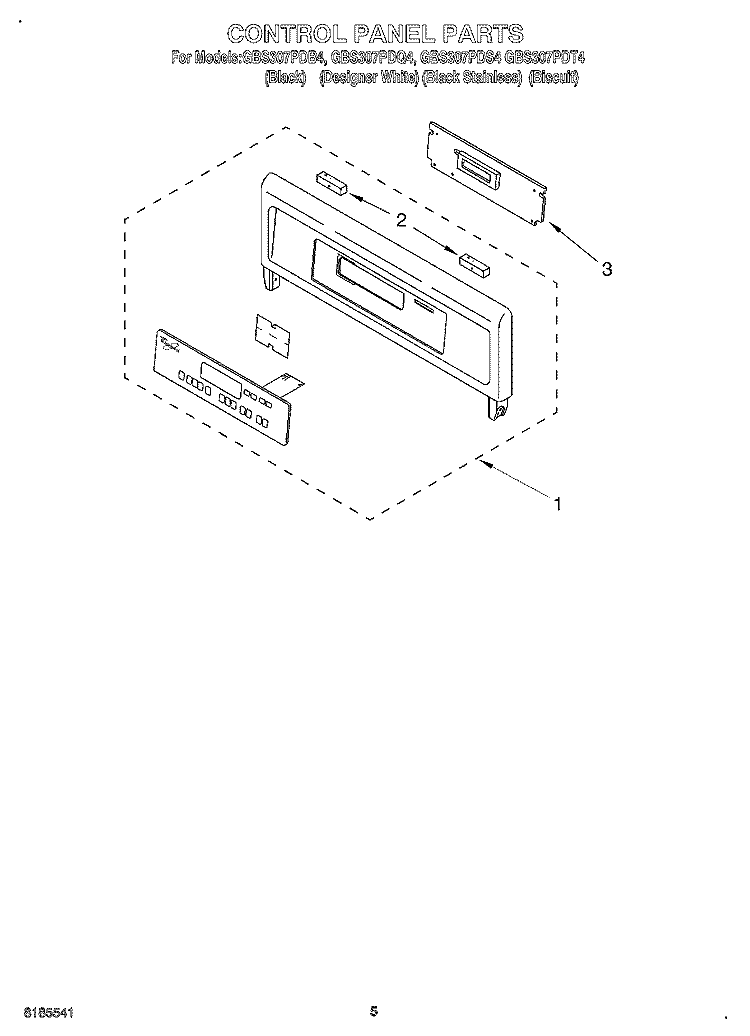 CONTROL PANEL Diagram and Parts List for GBS307PDB4  Whirlpool Wall Oven