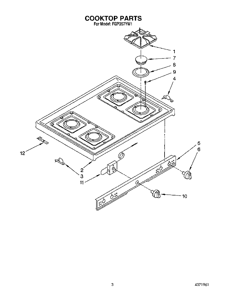 COOKTOP Diagram and Parts List for FGP357YW1  Roper Range