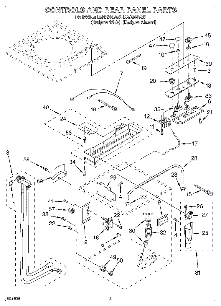 CONTROLS AND REAR PANEL Diagram and Parts List for LCR7244DZ5  Whirlpool Washer