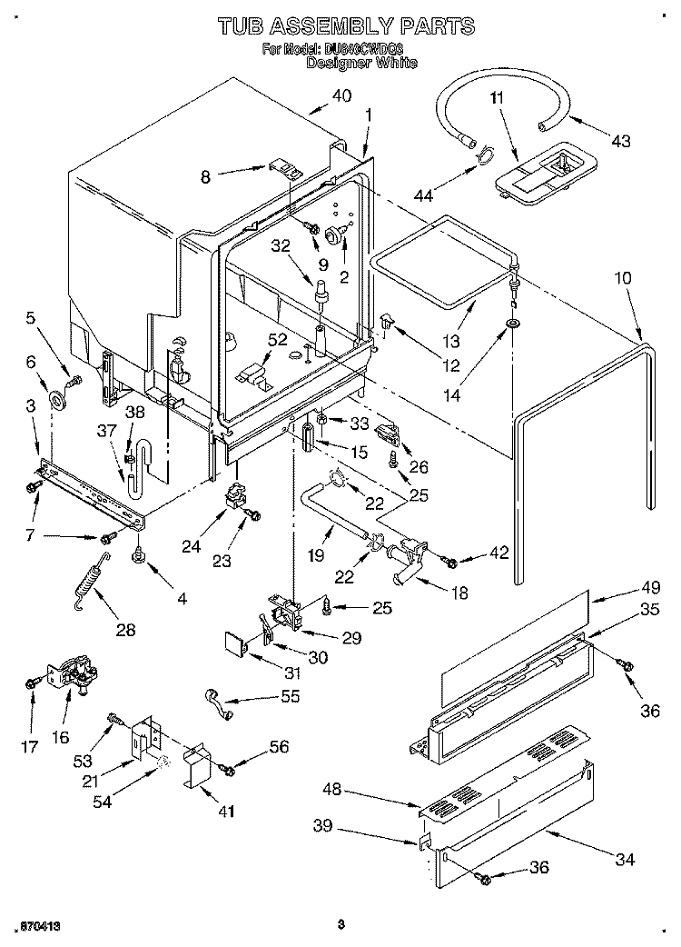 TUB ASSEMBLY Diagram and Parts List for DU840CWDQ3  Whirlpool Dishwasher