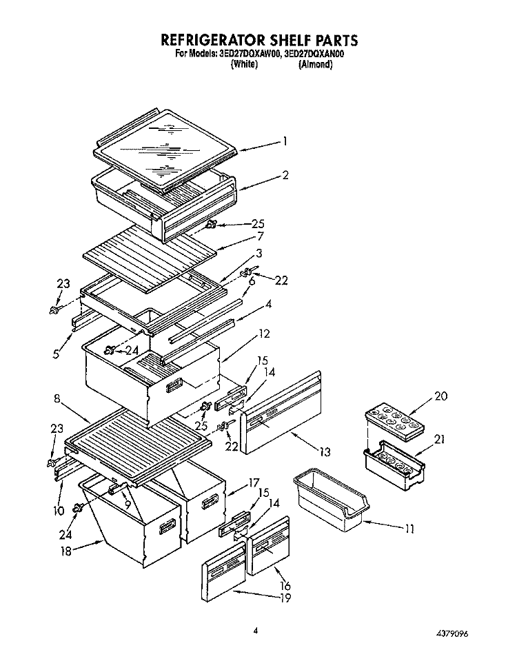 REFRIGERATOR SHELF Diagram and Parts List for 3ED27DQXAN00  Whirlpool Refrigerator