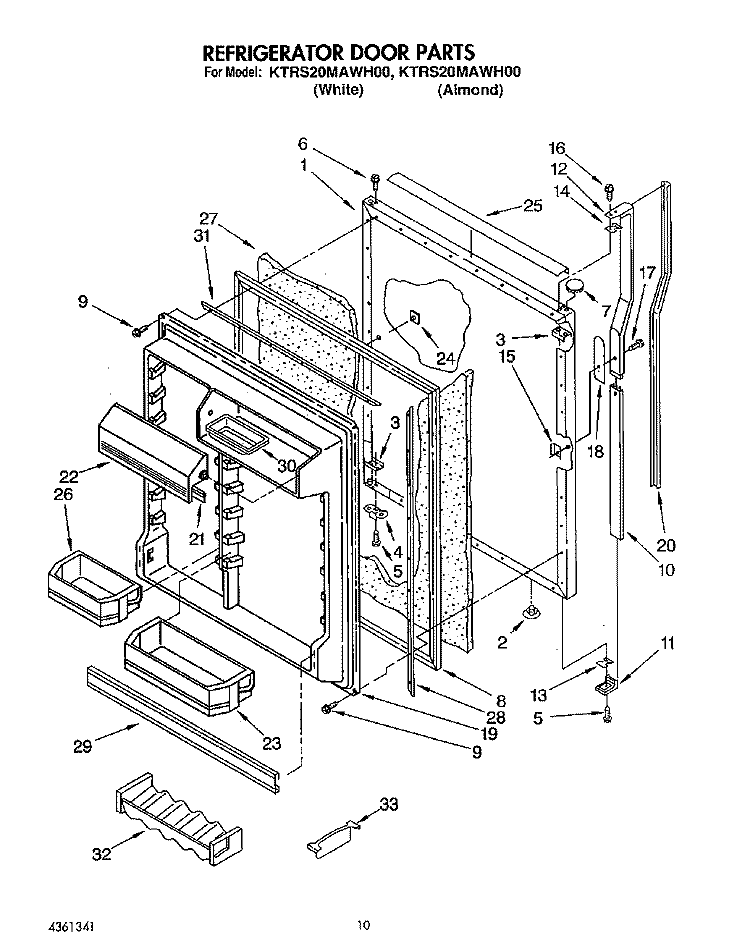 REFRIGERATOR DOOR Diagram and Parts List for KTRS20MAWH00  KitchenAid Refrigerator