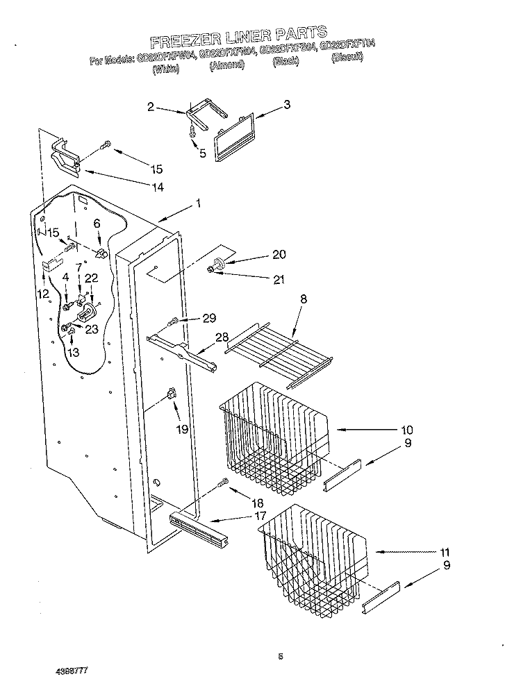 FREEZER LINER Diagram and Parts List for GD22DFXFB04  Whirlpool Refrigerator