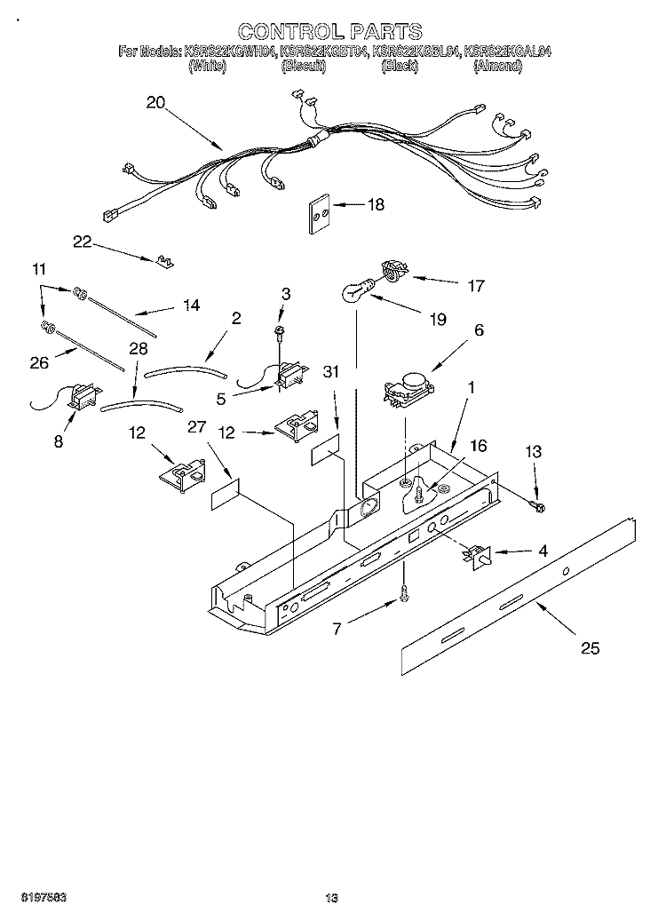 CONTROL, OPTIONAL Diagram and Parts List for KSRS22KGBL04  KitchenAid Refrigerator