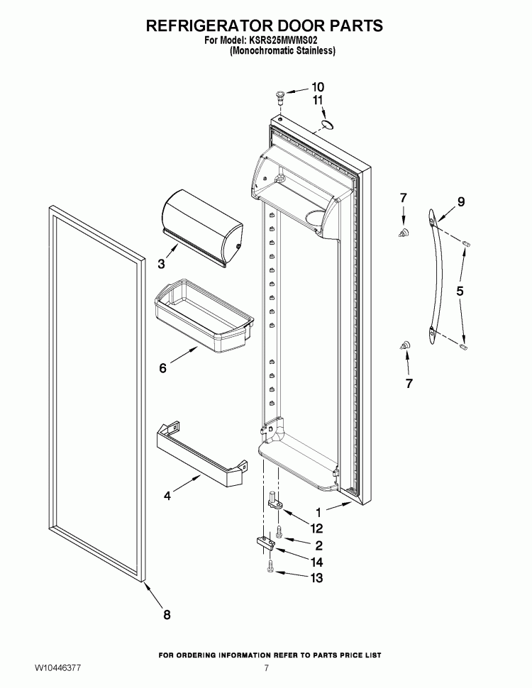 REFRIGERATOR DOOR PARTS Diagram and Parts List for KSRS25MWMS02  KitchenAid Refrigerator