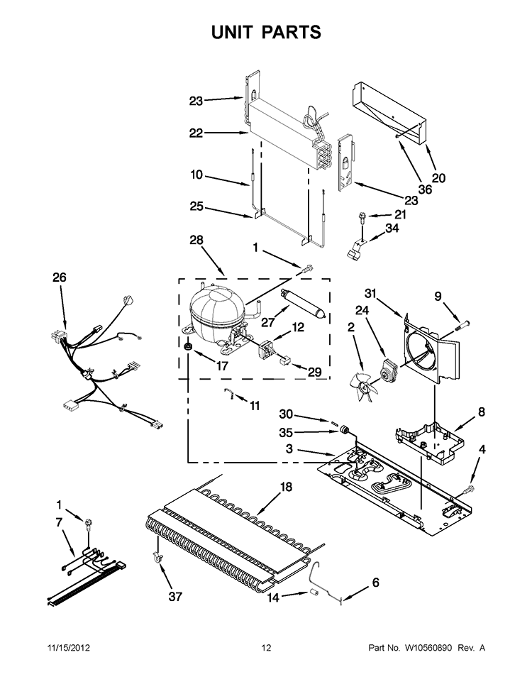 UNIT PARTS Diagram and Parts List for KBLS19KTMS3  KitchenAid Refrigerator