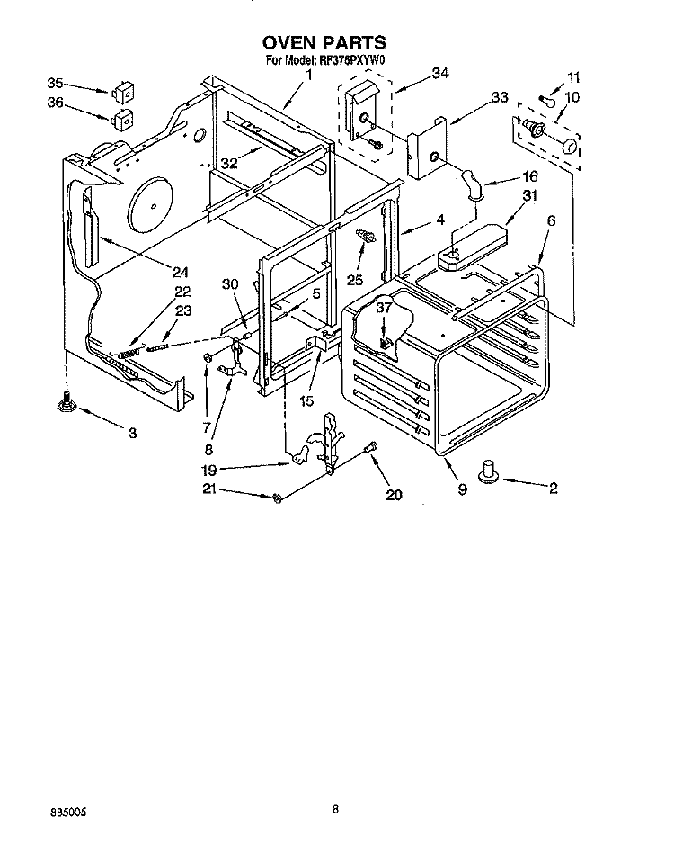 OVEN Diagram and Parts List for RF376PXYQ0  Whirlpool Range