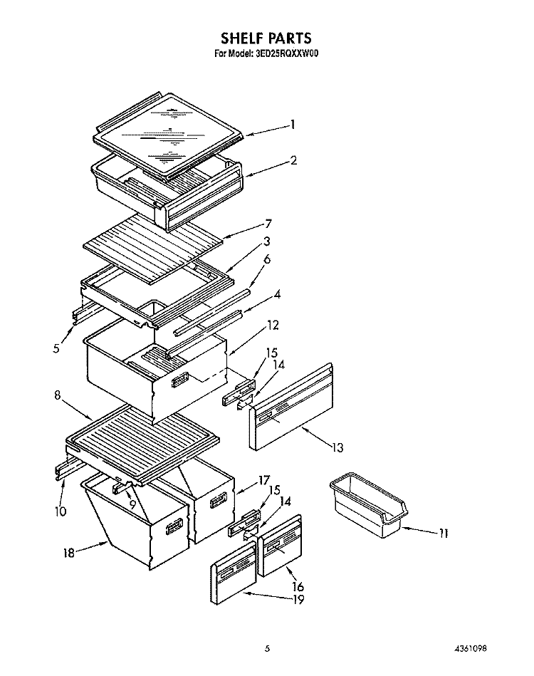 SHELF Diagram and Parts List for 3ED25RQXXW00  Whirlpool Refrigerator