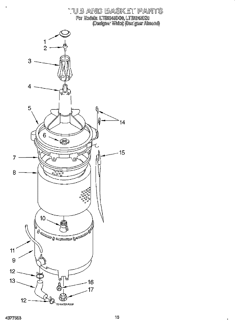 TUB AND BASKET Diagram and Parts List for LTE5243DQ0  Whirlpool Washer Dryer Combo