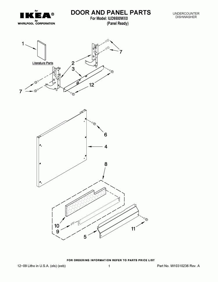 DOOR AND PANEL PARTS Diagram and Parts List for IUD9500WX0  Whirlpool Dishwasher