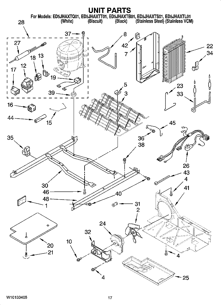 UNIT PARTS Diagram and Parts List for ED5JHAXTS01  Whirlpool Refrigerator
