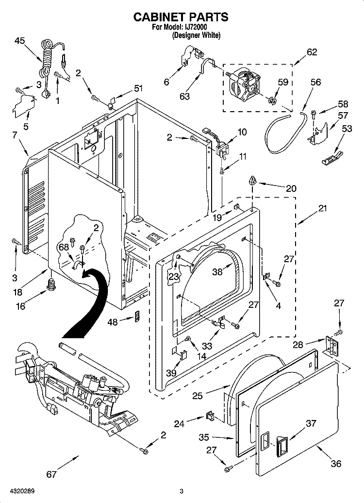 CABINET PARTS Diagram and Parts List for IJ72000  Inglis Dryer