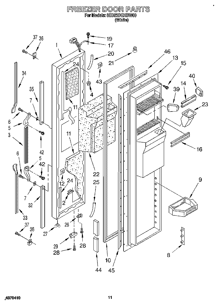 FREEZER DOOR Diagram and Parts List for 6ED22DQXBW00  Whirlpool Refrigerator