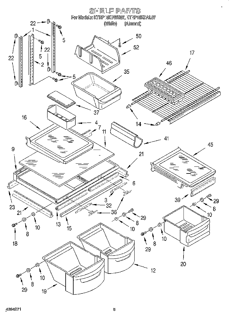 SHELF Diagram and Parts List for KTRP18KDAL07  Whirlpool Refrigerator