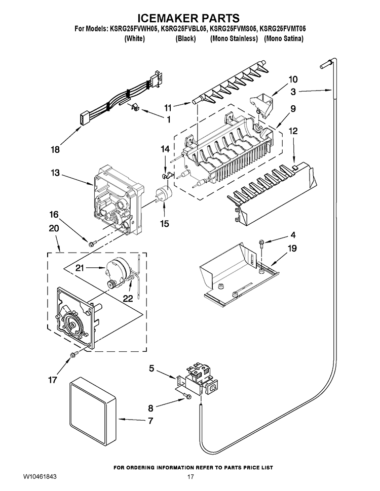 ICEMAKER PARTS Diagram and Parts List for KSRG25FVMS05  KitchenAid Refrigerator