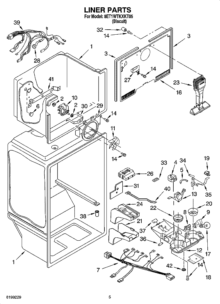 LINER PARTS Diagram and Parts List for 8ET1WTKXKT05  Whirlpool Refrigerator