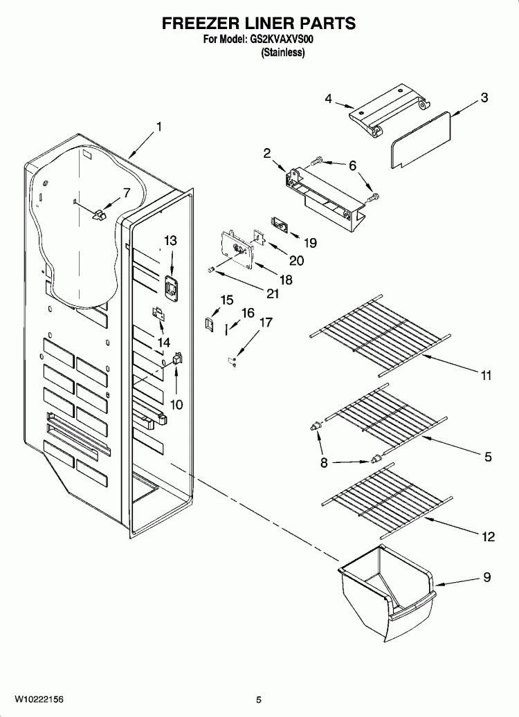 FREEZER LINER PARTS Diagram and Parts List for GS2KVAXVS00  Whirlpool Refrigerator