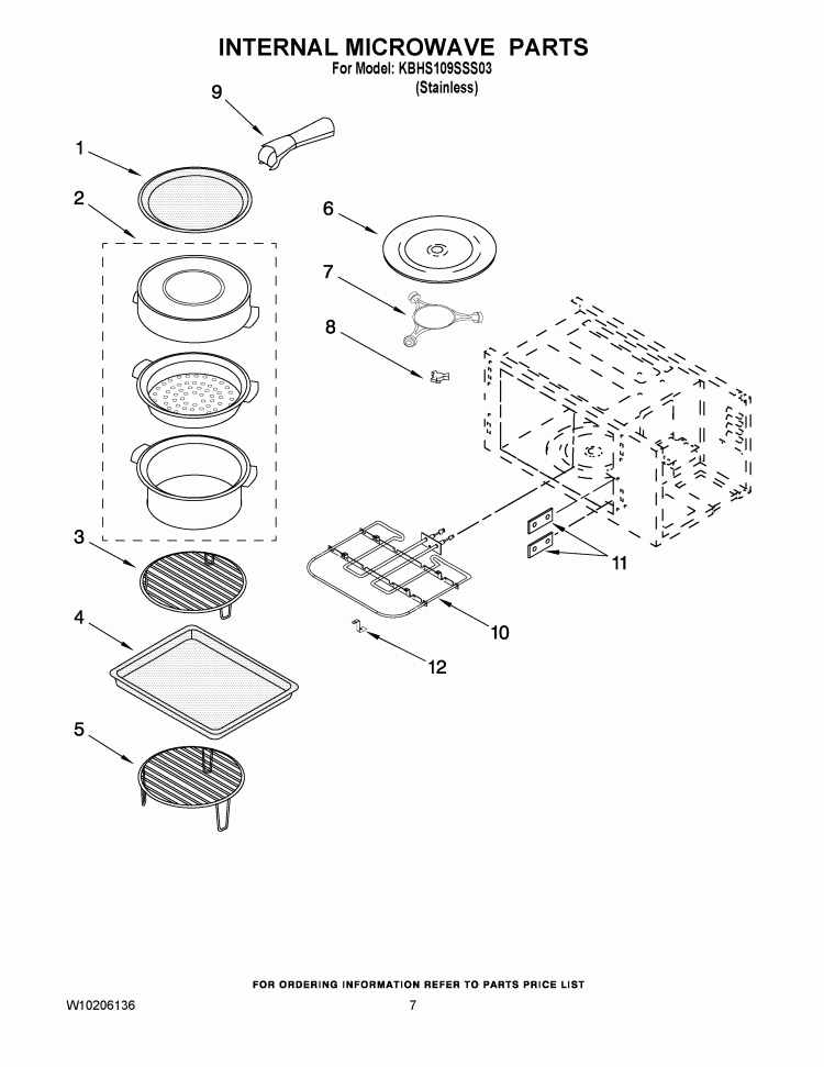 INTERNAL MICROWAVE PARTS Diagram and Parts List for KBHS109SSS03  KitchenAid Microwave
