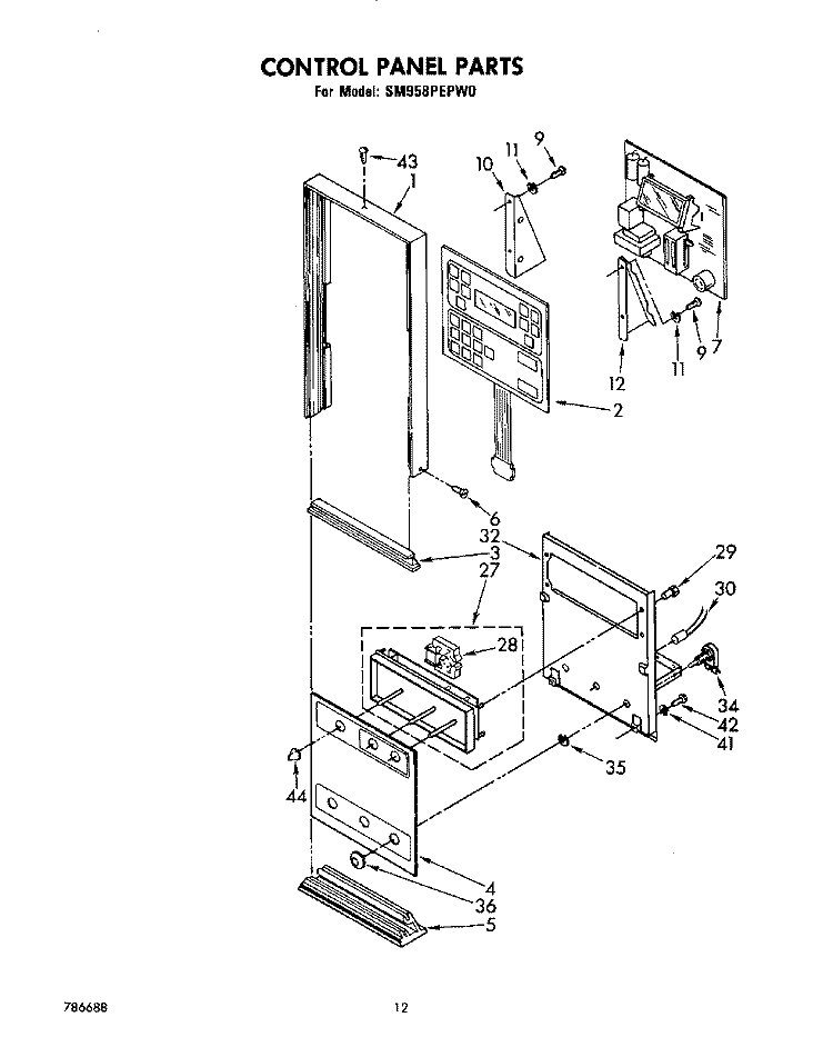 CONTROL PANEL Diagram and Parts List for SM958PEPW0  Whirlpool Range