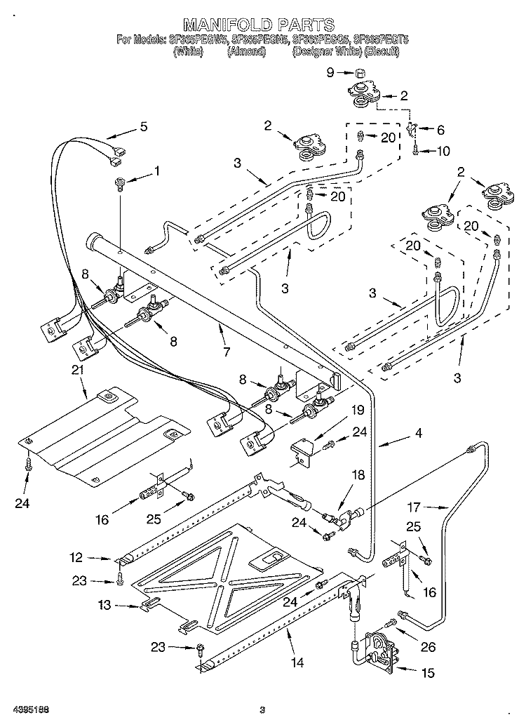 MANIFOLD Diagram and Parts List for SF365PEGT5  Whirlpool Range