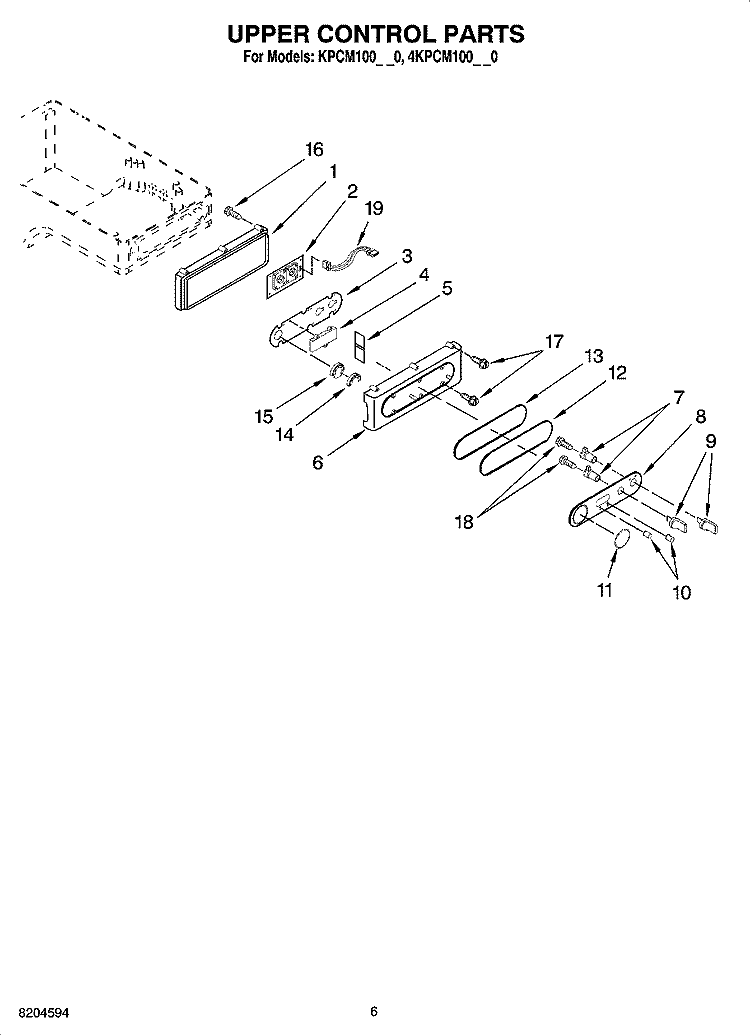 UPPER CONTROL PARTS Diagram and Parts List for 4KPCM100PM0  KitchenAid Coffee Maker
