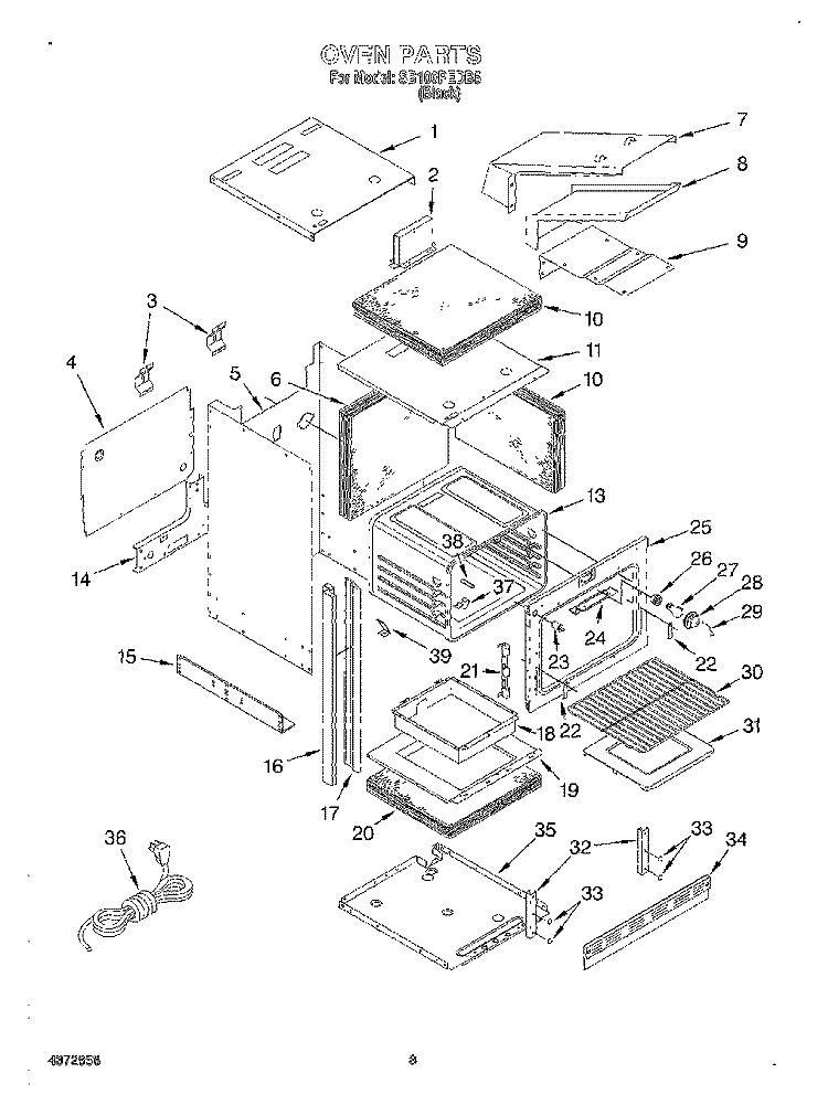 OVEN Diagram and Parts List for SB100PEDB5  Whirlpool Range
