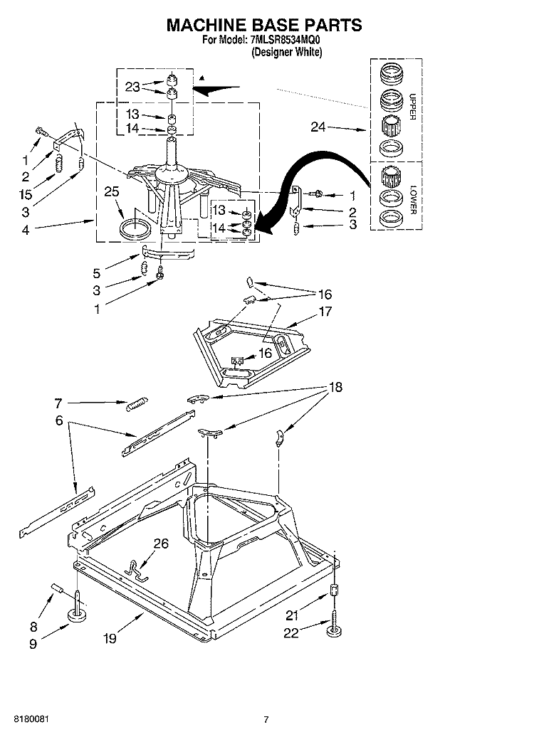 MACHINE BASE PARTS Diagram and Parts List for 7MLSR8534MQ0  Whirlpool Washer
