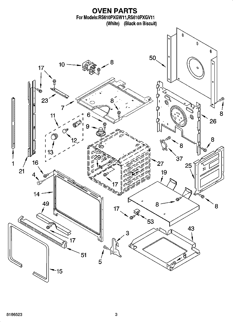 OVEN PARTS Diagram and Parts List for RS610PXGW11  Whirlpool Range