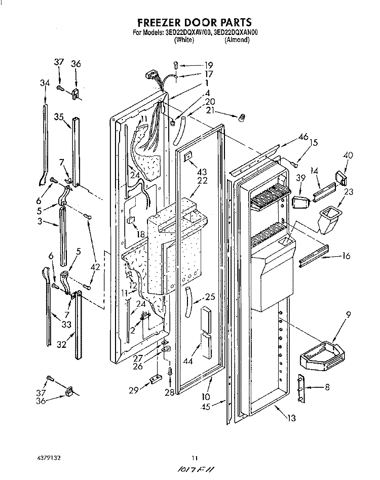 FREEZER DOOR Diagram and Parts List for 3ED22DQXAW00  Whirlpool Refrigerator