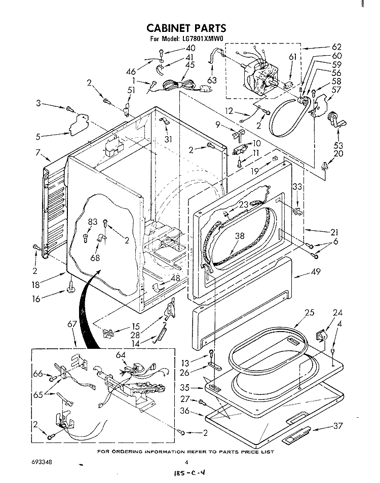 CABINET Diagram and Parts List for LG7801XMW0  Whirlpool Dryer