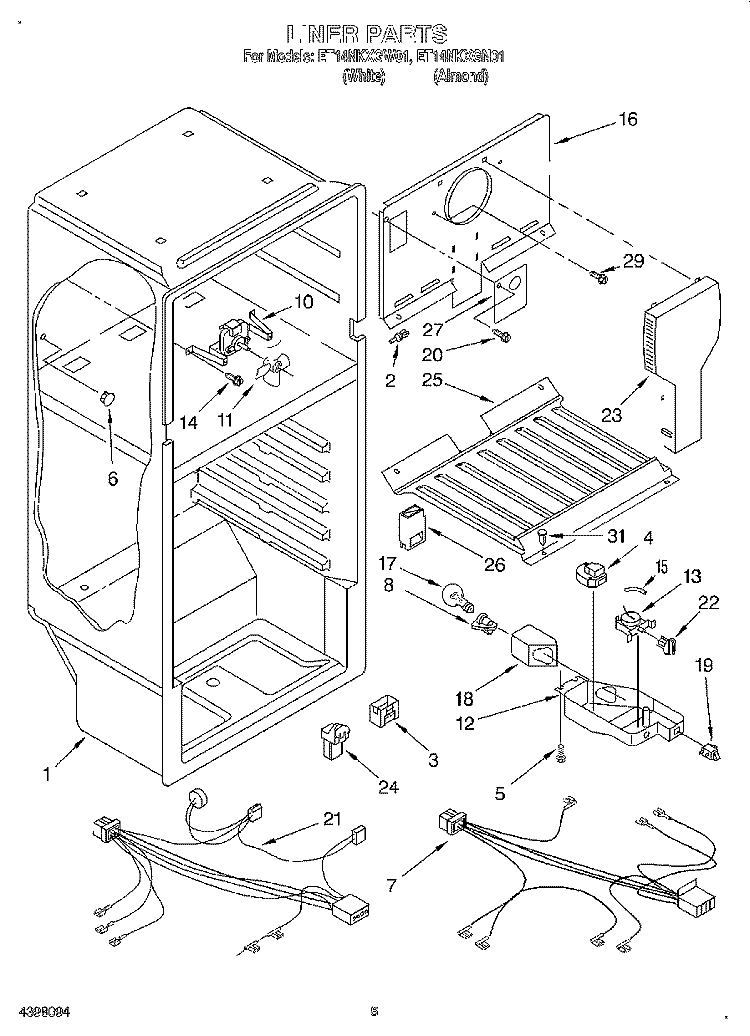 LINER, LIT/OPTIONAL Diagram and Parts List for ET14NKXGW01  Whirlpool Refrigerator