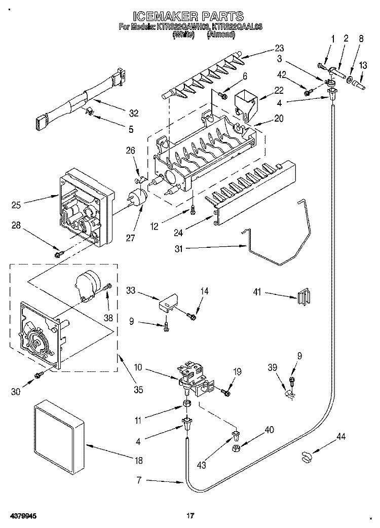 ICEMAKER Diagram and Parts List for KTRS22QAWH03  KitchenAid Refrigerator