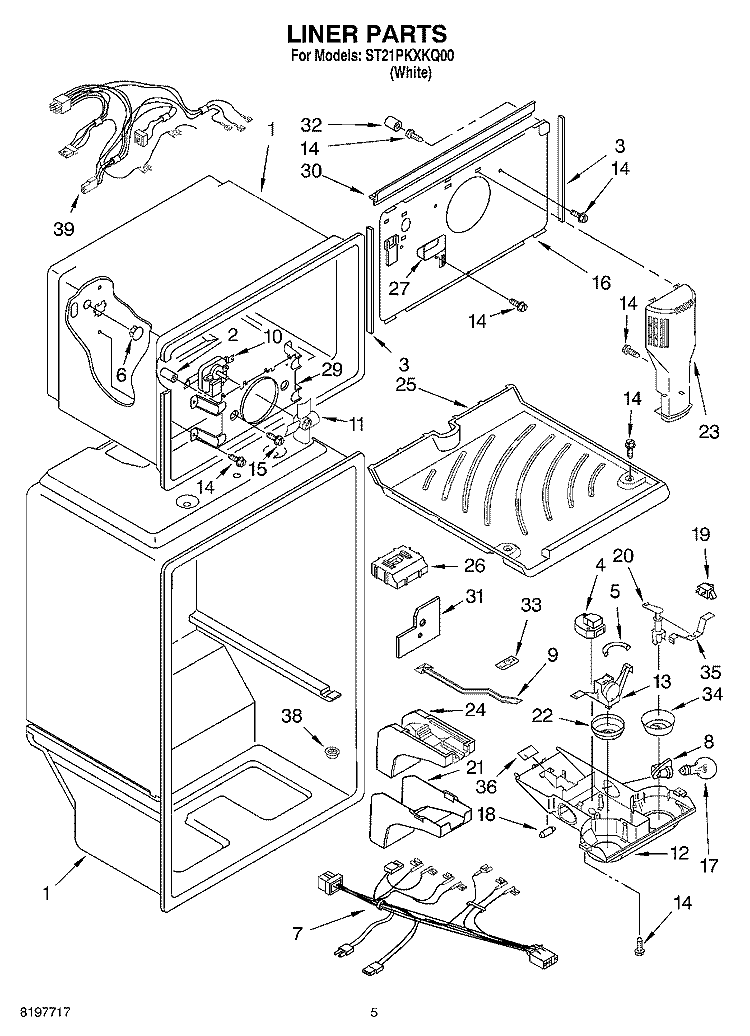 LINER Diagram and Parts List for ST21PKXKQ00  Whirlpool Refrigerator