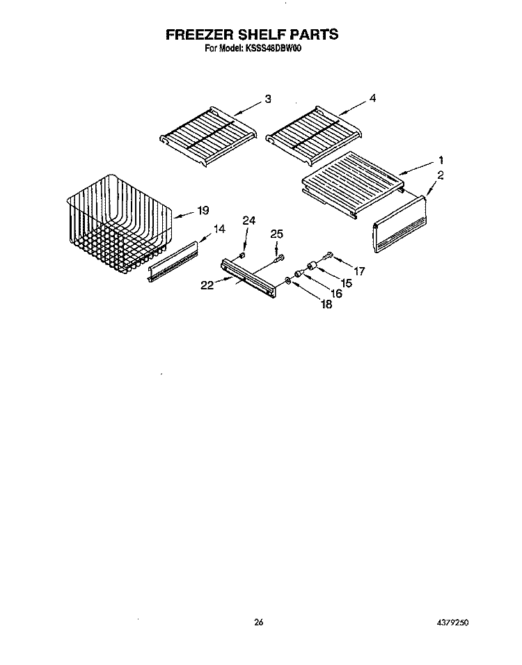 FREEZER SHELF Diagram and Parts List for KSSS48DBW00  KitchenAid Refrigerator