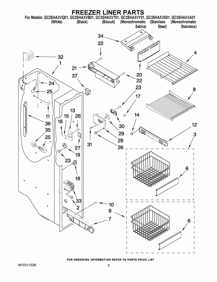 FREEZER LINER PARTS Diagram and Parts List for GC3SHAXVS01  Whirlpool Refrigerator