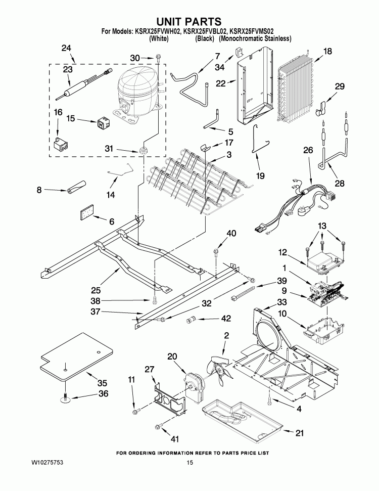 UNIT PARTS Diagram and Parts List for KSRX25FVMS02  KitchenAid Refrigerator