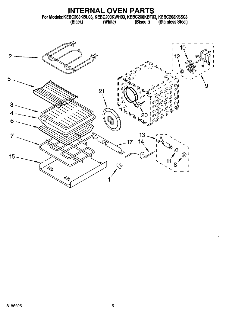 INTERNAL OVEN PARTS Diagram and Parts List for KEBC208KSS03  KitchenAid Wall Oven