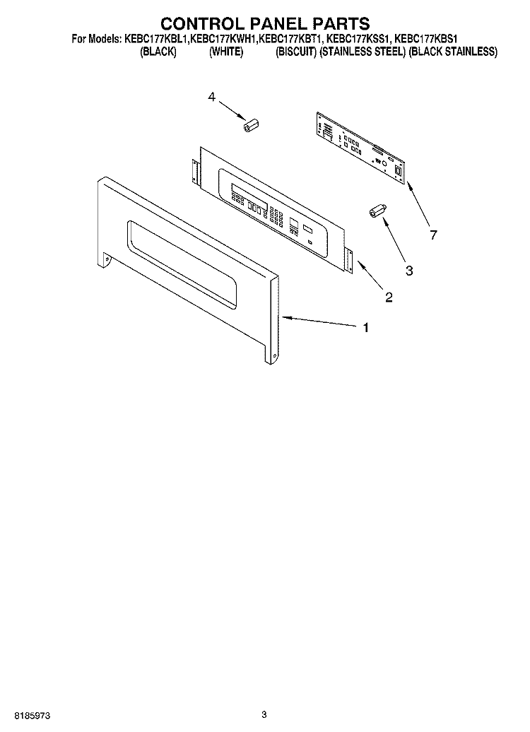 CONTROL PANEL Diagram and Parts List for KEBC177KBT1  KitchenAid Wall Oven