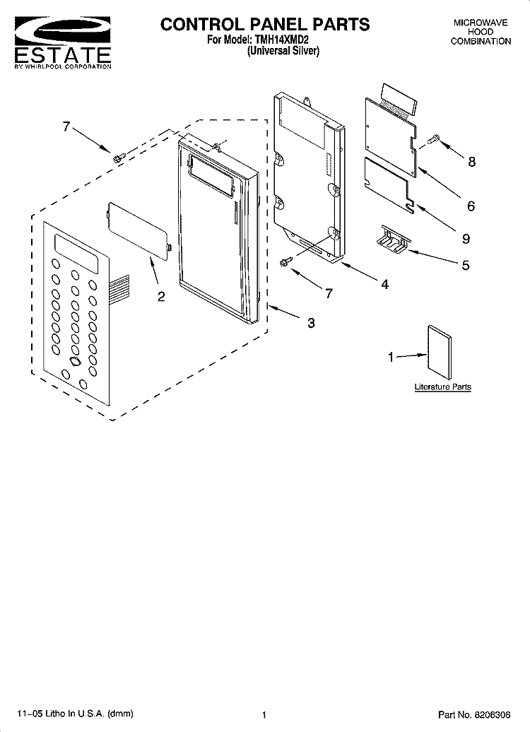 CONTROL PANEL PARTS Diagram and Parts List for TMH14XMD2  Estate Microwave