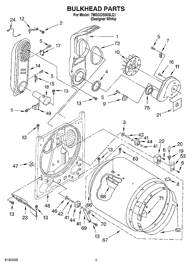 BULKHEAD PARTS Diagram and Parts List for 7MSGDS800LQ1  Whirlpool Dryer