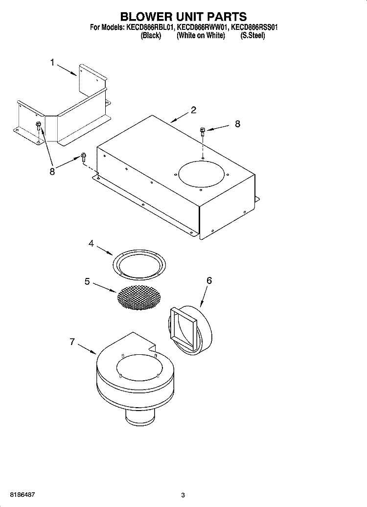 BLOWER UNIT PARTS, OPTIONAL PARTS Diagram and Parts List for KECD866RSS01  KitchenAid Cooktop