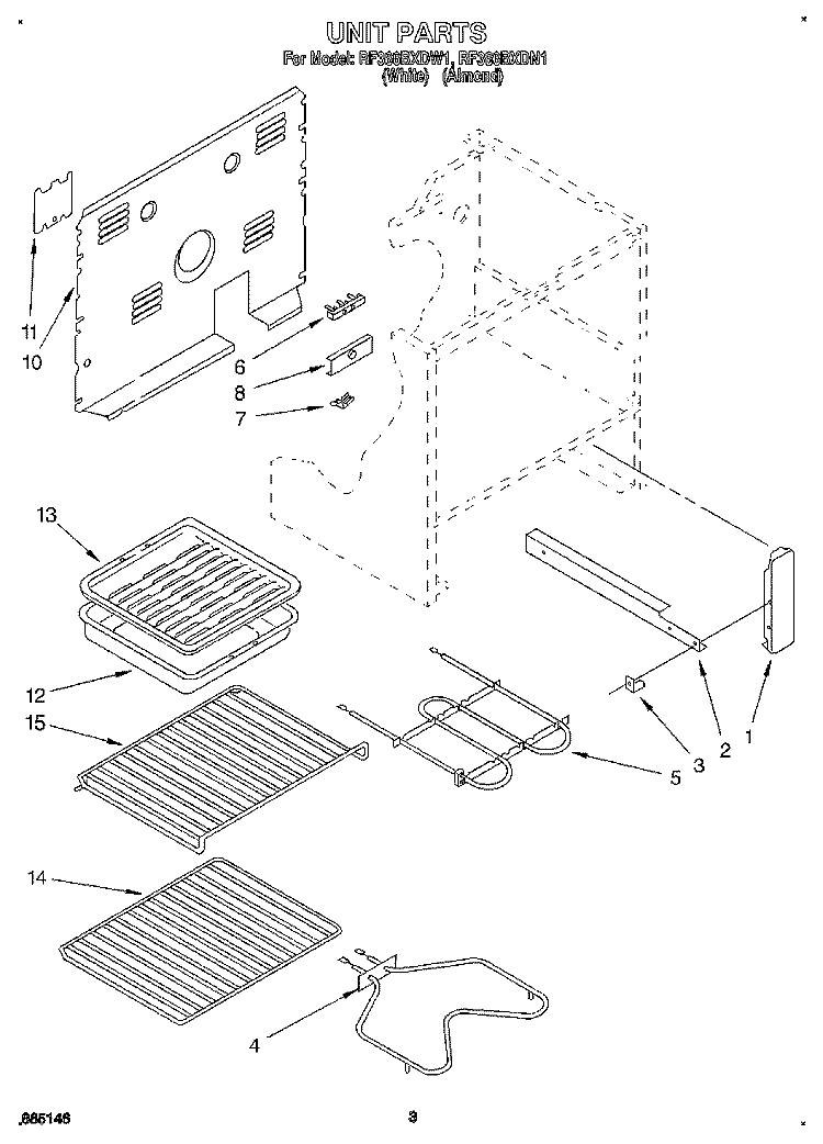 UNIT Diagram and Parts List for RF366BXDW1  Whirlpool Range