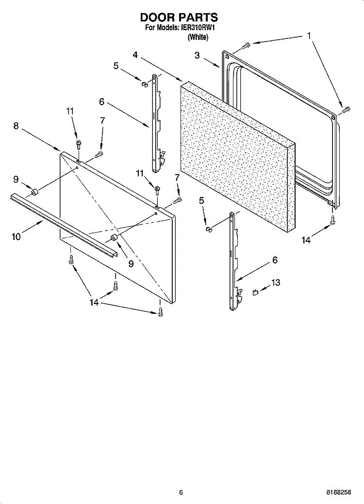 DOOR PARTS Diagram and Parts List for IER310RW1  Inglis Range