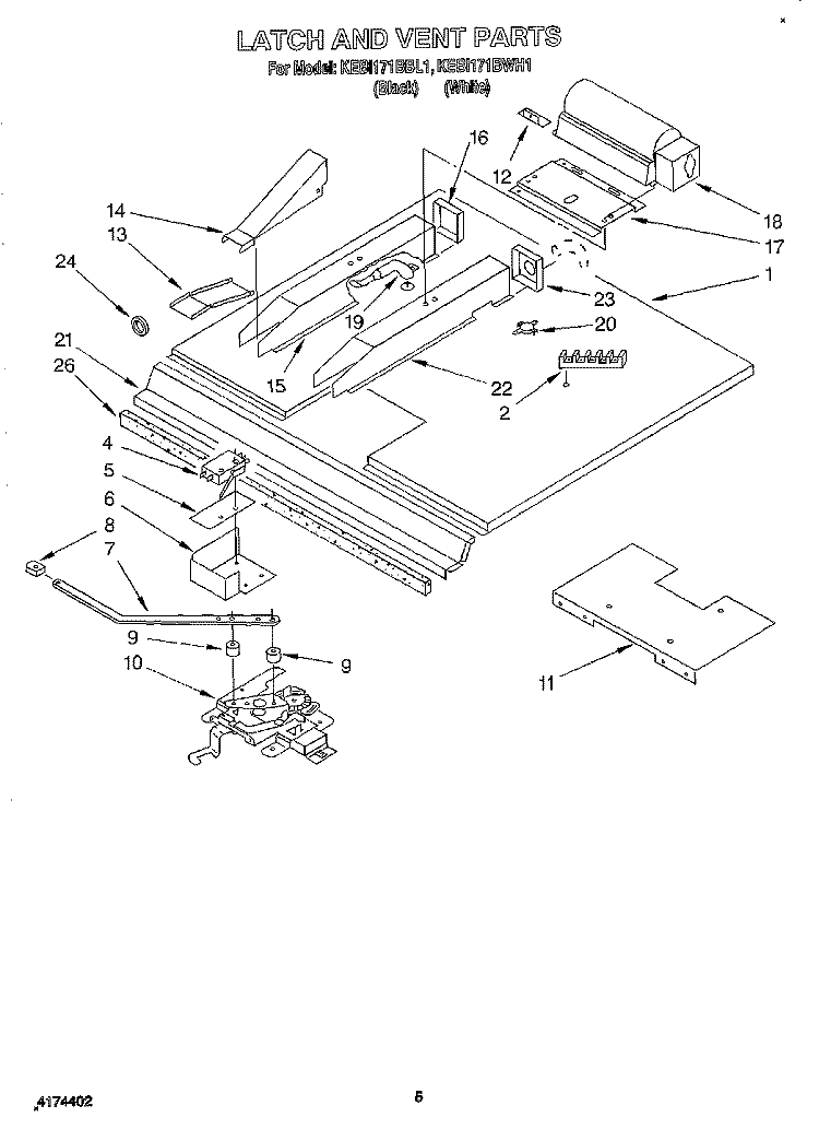 LATCH AND VENT Diagram and Parts List for KEBI171BBL1  KitchenAid Wall Oven