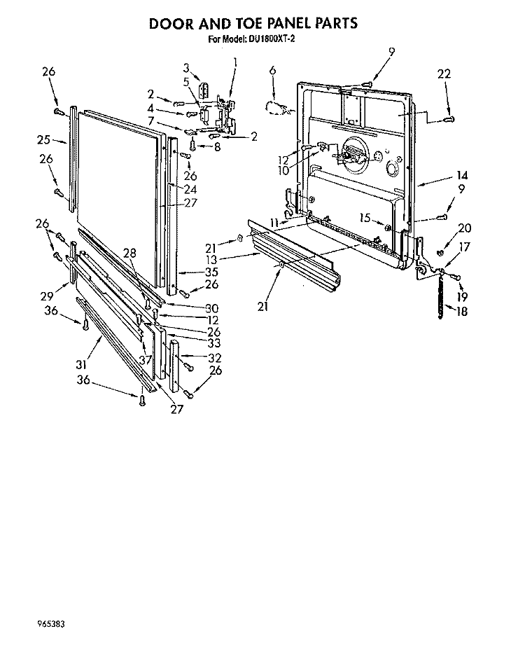DOOR AND TOE PANEL Diagram and Parts List for DU1800XT2  Whirlpool Dishwasher