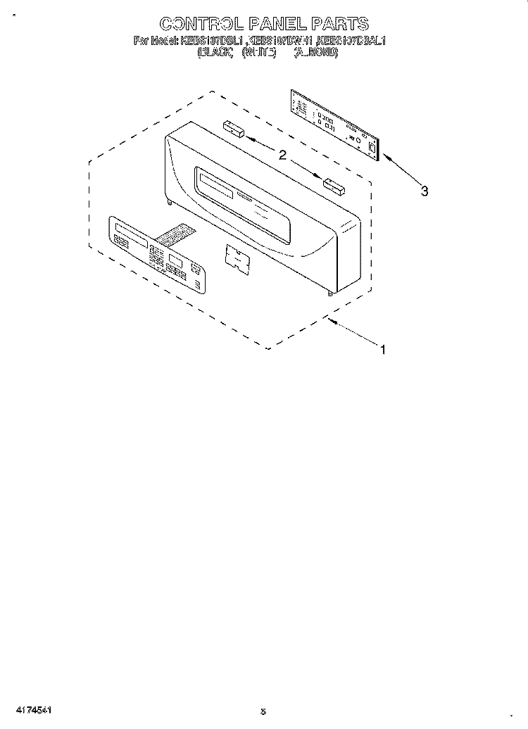 CONTROL PANEL, LITERATURE Diagram and Parts List for KEBS107DAL1  KitchenAid Wall Oven
