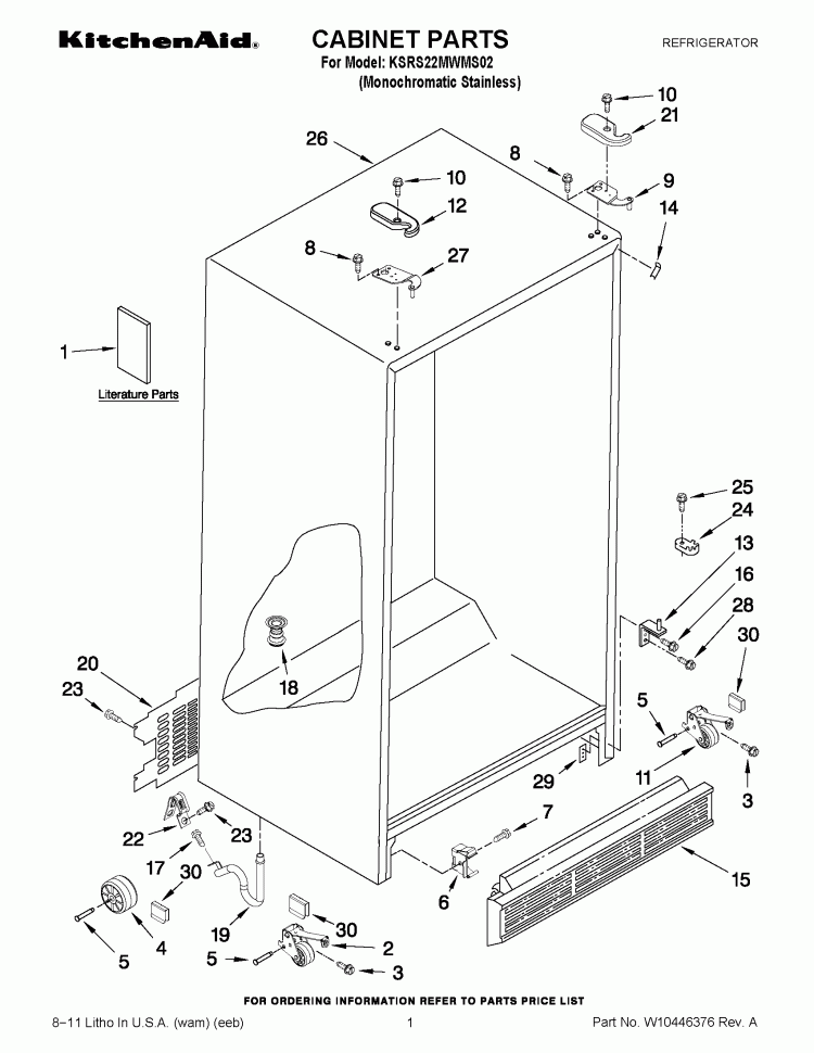 CABINET PARTS Diagram and Parts List for KSRS22MWMS02  KitchenAid Refrigerator