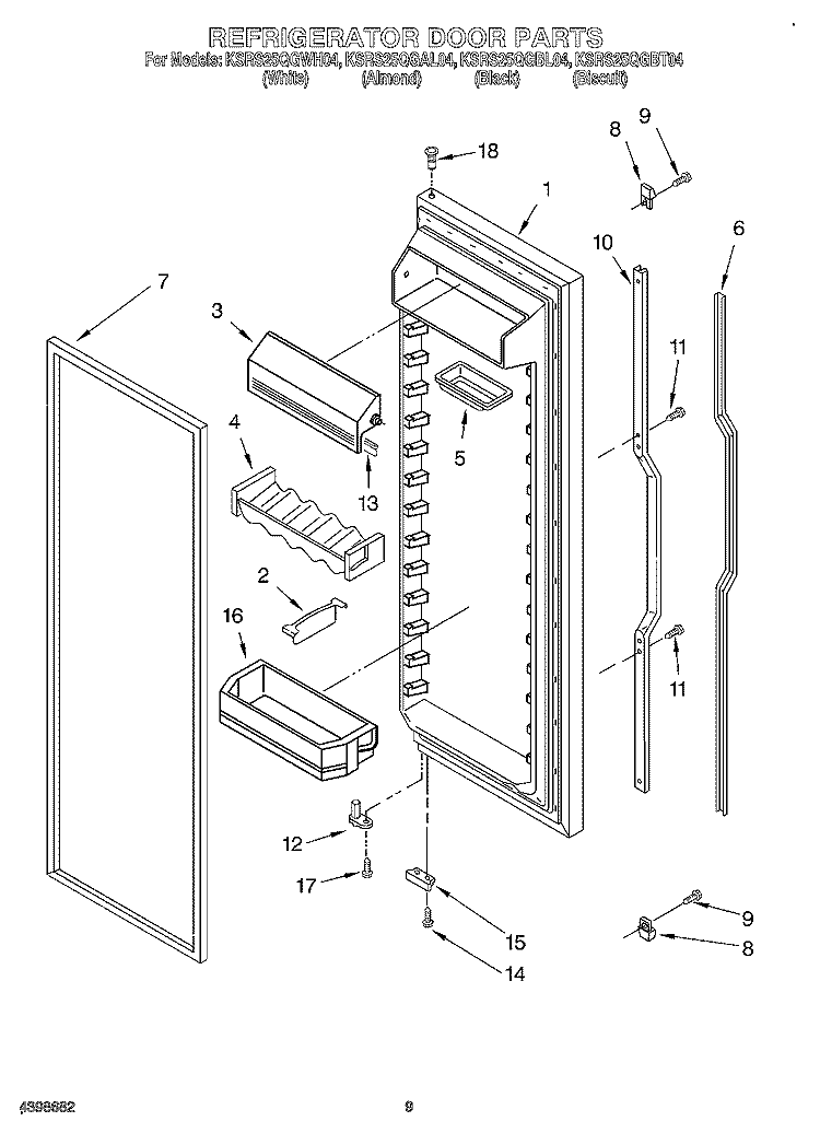 REFRIGERATOR DOOR Diagram and Parts List for KSRS25QGBL04  KitchenAid Refrigerator